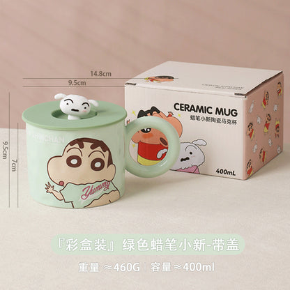 【曙曦】正版現貨 蠟筆小新 帶蓋馬克杯 陶瓷 小白 硅膠蓋 睡衣小新 超高吸睛率 新之助 規格圖片 4