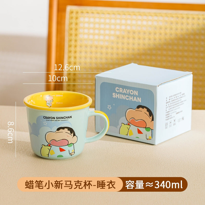 【曙曦】正版現貨 蠟筆小新 帶刻度 馬克杯 陶瓷 水杯 小白 飲料杯 睡衣小新 咖啡杯 新之助 規格圖片 4