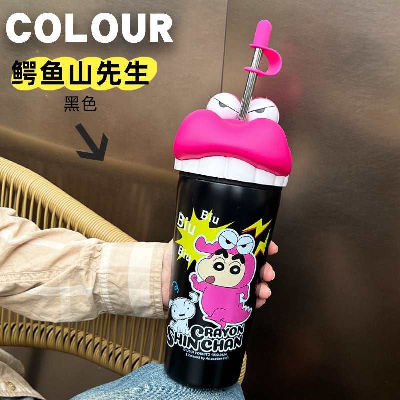 【現貨】正版 蠟筆小新 桌面冰霸杯 保冰 600ml保溫杯 超大公仔蓋子 帶吸管 動感超人 新之助 小白 萌兔兔 規格圖片 4