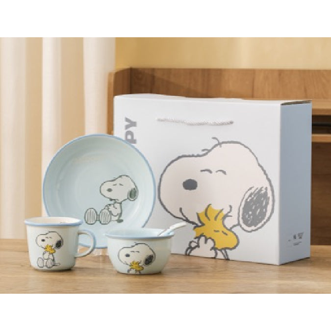 【曙曦】史努比 正版現貨 護邊碗 飯碗 陶瓷 餐具 廚具 四碗套裝 米飯 禮盒包裝 送禮 snoopy 曙曦 規格圖片 4