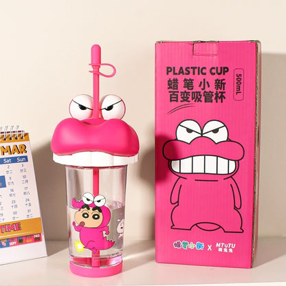 【萌兔兔】正版現貨 蠟筆小新 百變吸管杯 500ml 水瓶 水杯 萌兔兔 動感超人 新之助 小白 送禮 規格圖片 4