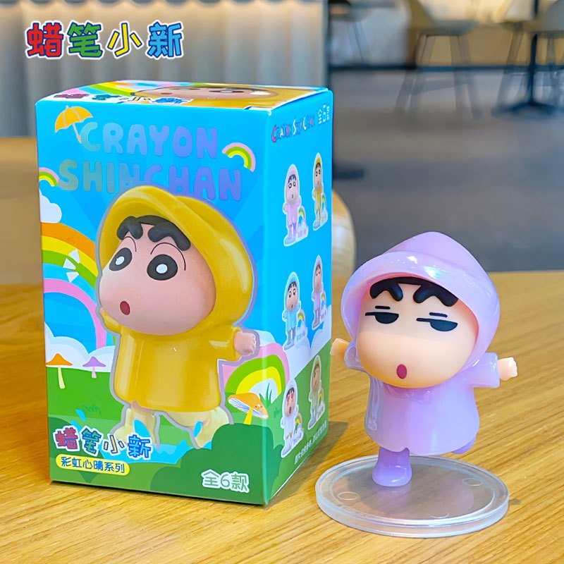 【超逗熊】正版現貨 蠟筆小新 彩虹心情雨衣系列 盲盒手辦 潮玩車載桌面擺件可愛禮物 送禮 規格圖片 5