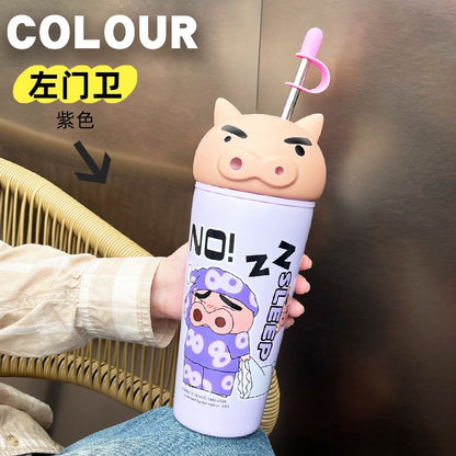 【現貨】正版 蠟筆小新 桌面冰霸杯 保冰 600ml保溫杯 超大公仔蓋子 帶吸管 動感超人 新之助 小白 萌兔兔 規格圖片 6